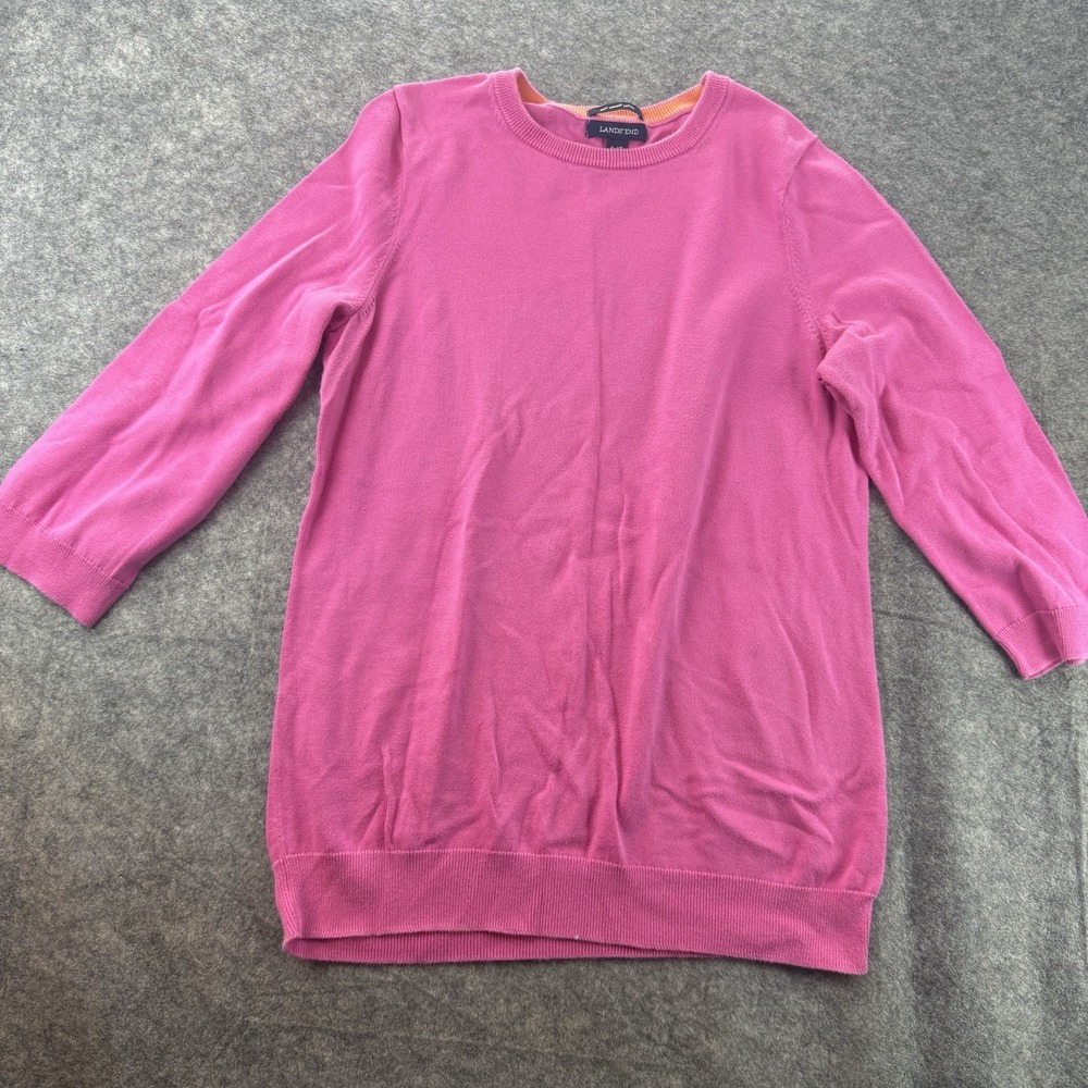 Lands' End Pink 100% Supima Cotton Cropped Sleeve Sweater Small S